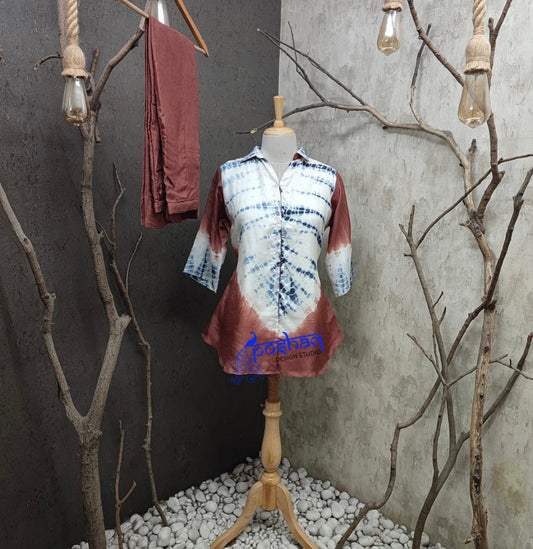 Shibori Print Dola Silk Coord Set