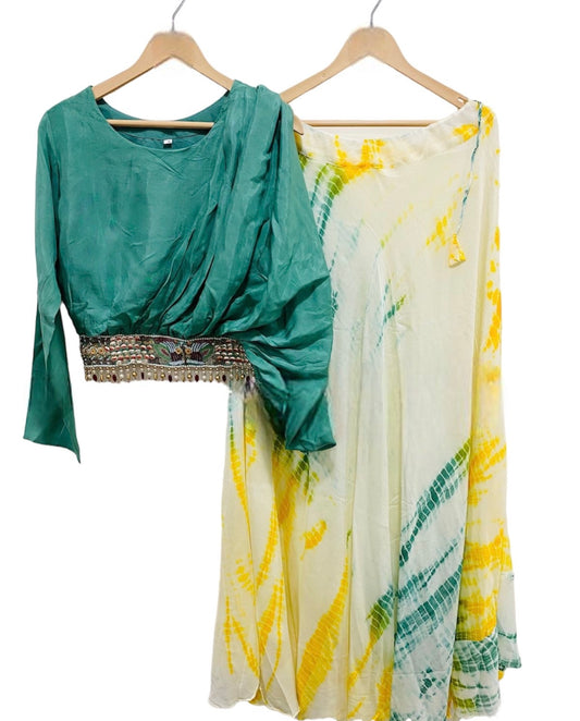 Cowl Sleeves Top and Skirt Set