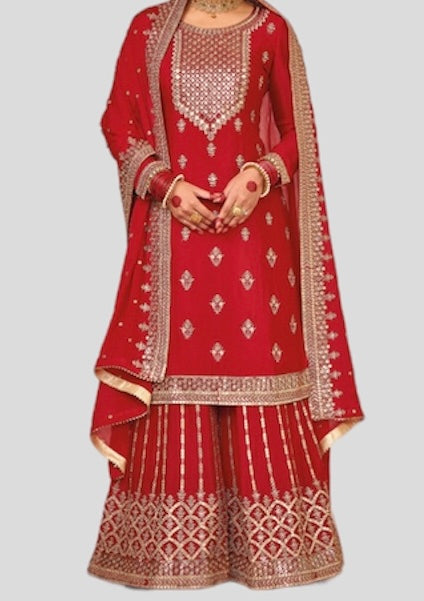 H4038 - Heavy Embroidered Chinon Palazzo Set