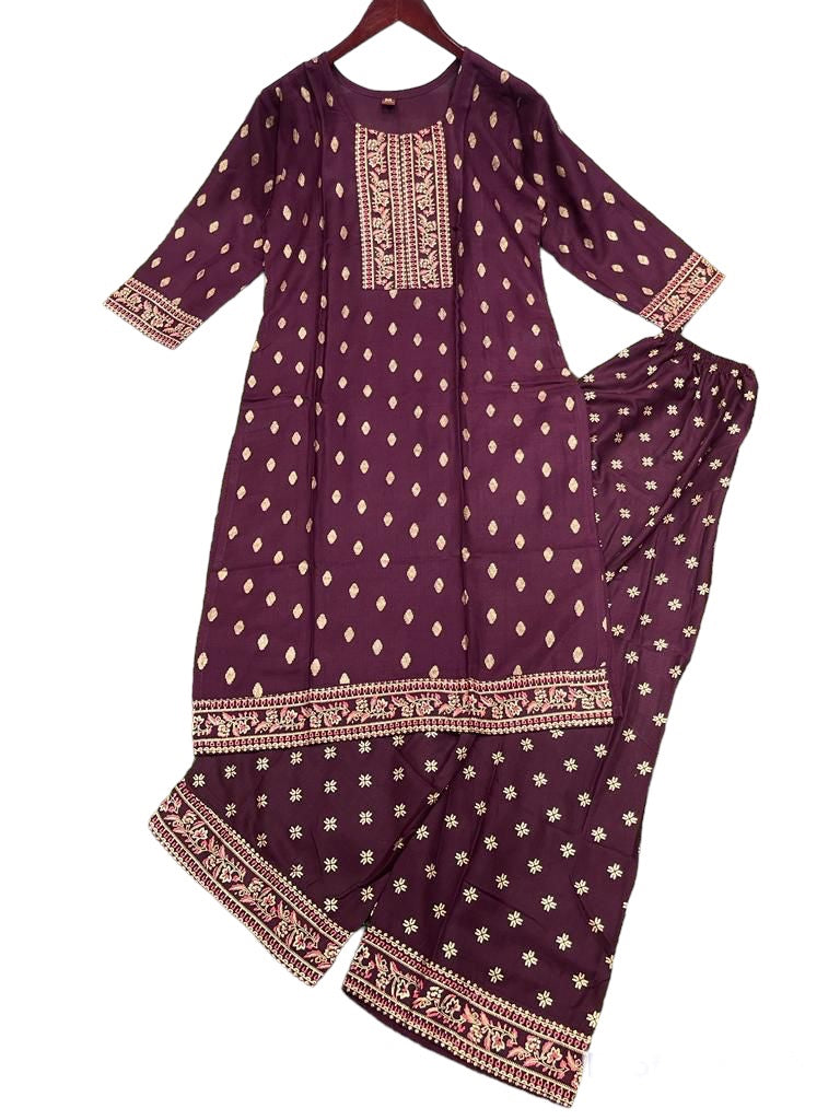 Rayon Foil Print Kurta Palazzo Set - 2 piece Casual Wear